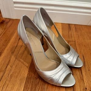 Tahari Peep-toe Silver Heels